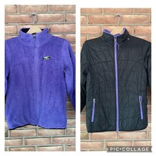 LL Bean Girls Reversible Jacket Size L 14-16 Purple Fleece/Black Quilted Nylon
