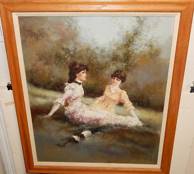 GIGI (LUIGI) ROCCA ITALIAN LADIES WITH UMBERELLA ORIGINAL OIL ON CANVAS