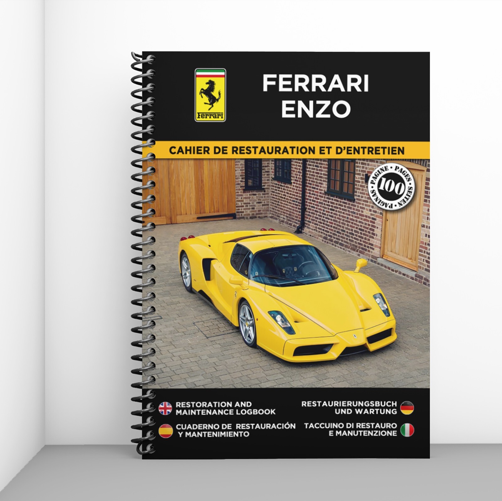 Cahier de restauration Ferrari Enzo pour documenter les réparations et l'entretien mécanique