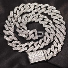 Luxury Iced Gold Silver Plated Simulated Diamond Zig Zag Cuban Chain Necklace