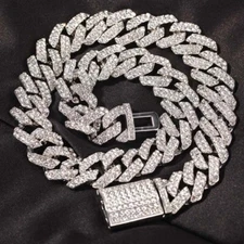 Luxury Iced Gold Silver Plated Simulated Diamond Zig Zag Cuban Chain Necklace