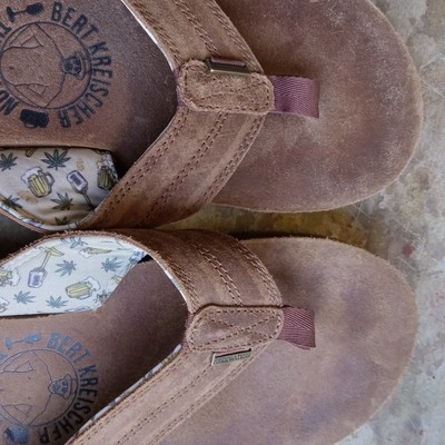 Bert Kreischer The Dillon Thong Sandals 12 Flip Flop Brown Leather Free  Waters | eBay