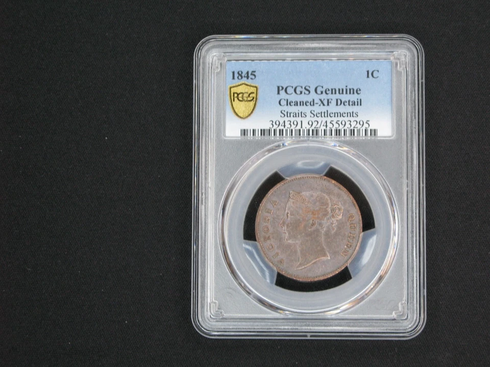 1845 Straits Settlements 1C PCGS genuino XF detalles certificado # 45593295 Foto 2 de 3