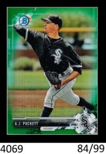 1-2017 BOWMAN CHROME DRAFT GREEN REFRACTOR A.J. PUCKETT WHITE SOX 84/99