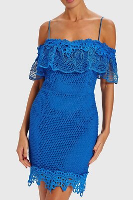 Forever Unique Edith Damen-Laserschnitt Spitzen Rüschenkleid   saxblau (Größe UK 8)