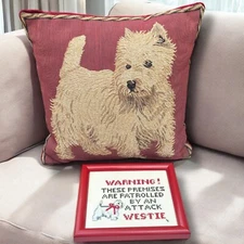 Westie Dog Tapestry Stitch Pillow & Cross Stitch Sign Bundle
