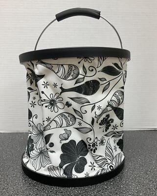 Presto Collapsible Bucket, 2.9 Gallon, Black & White Floral Watertight