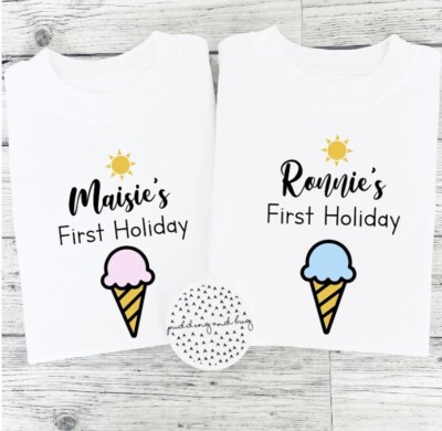 Personalisiertes My First Holiday T-Shirt Urlaub Oberteil Unisex