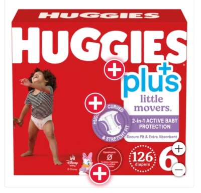116 CT  Huggies Little Movers  Baby Diapers, Size 6 35 lbs and up, 126 count CWS