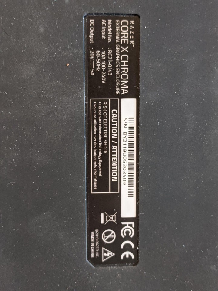 Razer Core X External GPU (eGPU) BOX ThunderBolt 3 650W Windows Mac ...