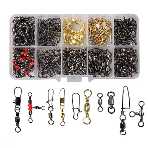 Fishing Swivels Snaps Kit Rolling Barrel Swivel Lure Connector Tackle Box 1#-10# - Picture 45 of 48