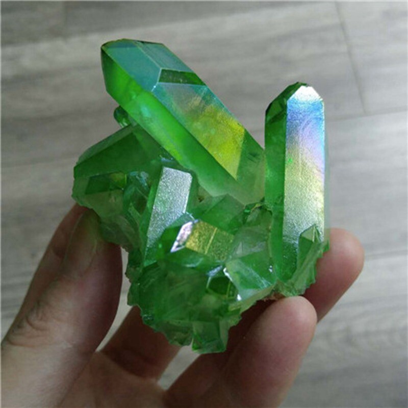 50g Natural Aura Green Titanium Stone Quartz Crystal Cluster Spiritual Healing