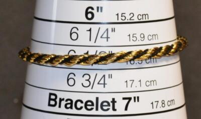 Vintage Gestempelt Trifari Goldfarbig Schwarz Seil Gedreht 7 '' Armband