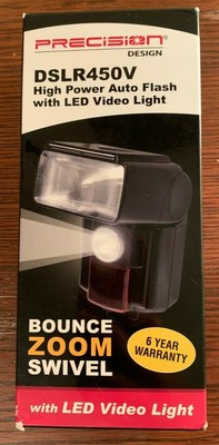 Precision Design DSLR450V High Power Auto Flash with LED Video Light. New. 