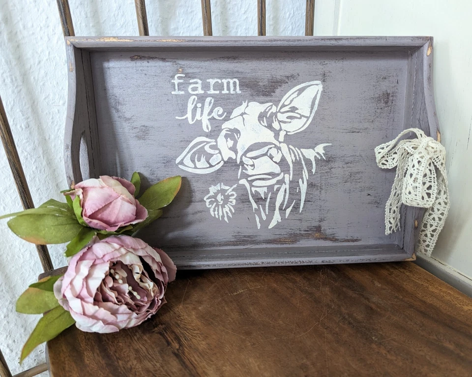 Farmhouse Tablett aus Holz Cottage - Shabby chic