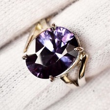 14 MM Natural Multi-Color Alexandrite Oval 925 Sterling Silver Ring US Size 7