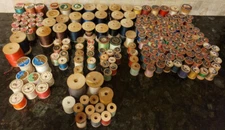 Antique Wood Spool With Threads, Large Lot Of 192