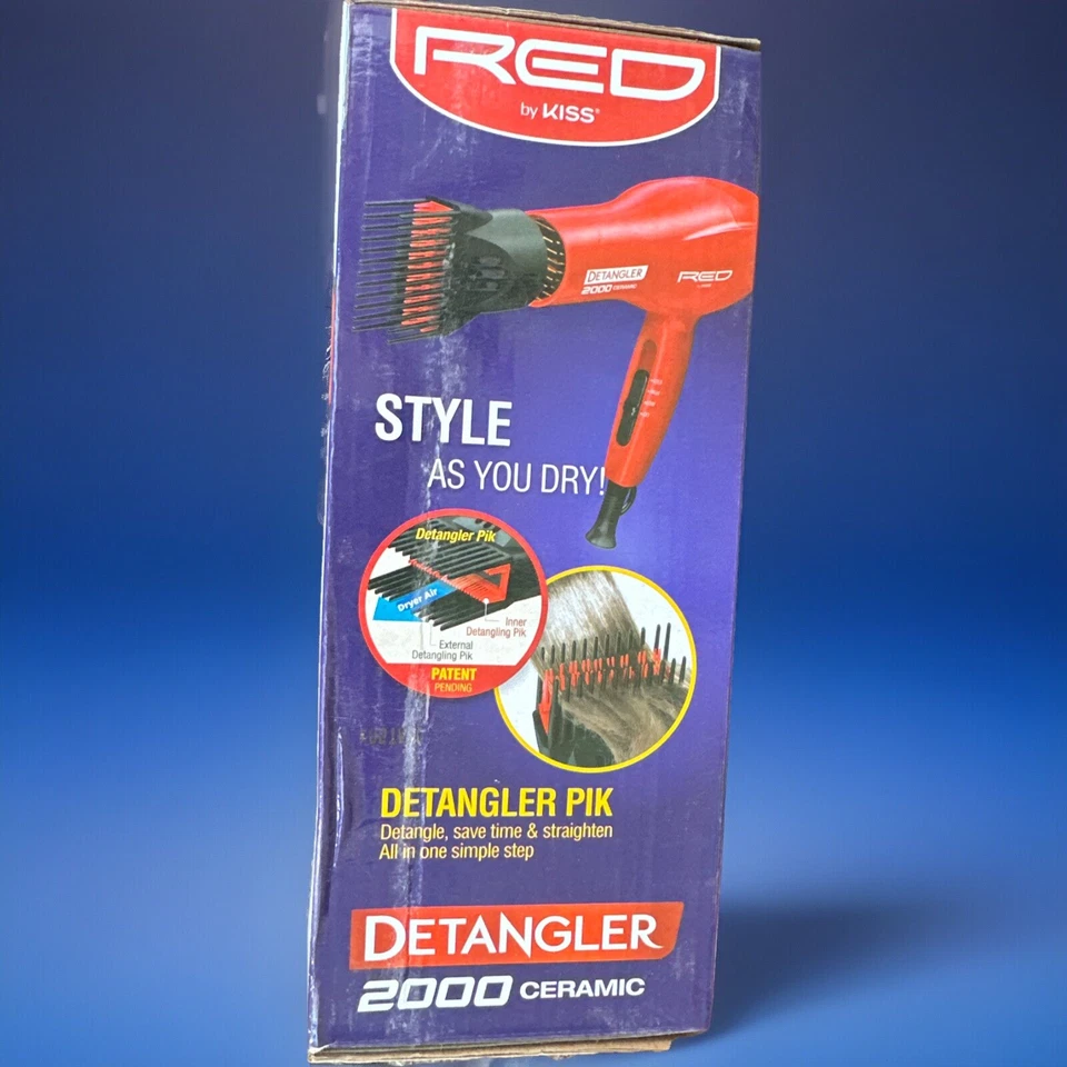 СОВЕРШЕННО НОВЫЙ! Керамическая сушилка-детанглер RED от KISS 2000 с 3 насадками - Изображение 2 из 4