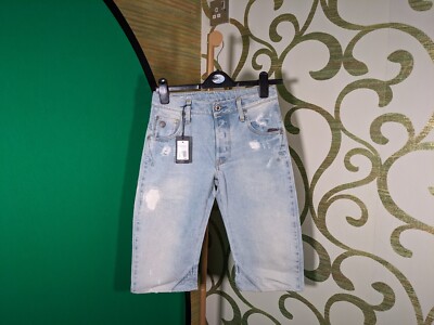 G Star Raw Arc 3D 1/2 Custom Slim Fit Age Destroyed Denim Shorts Blue size 26 w