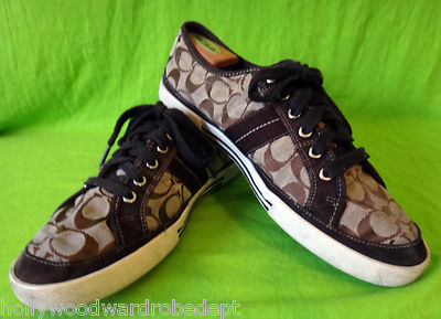 COACH BRAD brown logo suede leather signature khaki