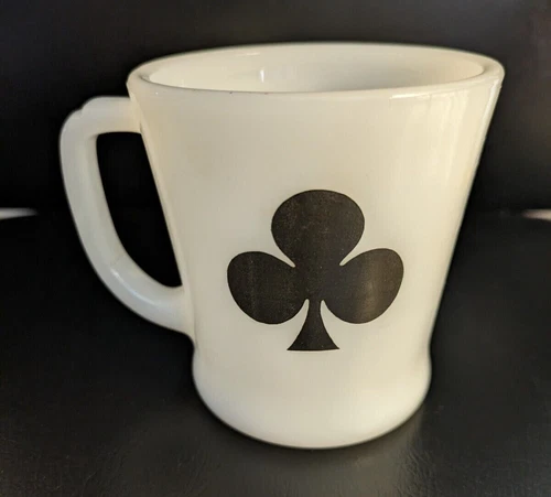 VTG Fire King Clubs Coffee Mug Cup Cards D handle Anchor Hocking made USA NICE