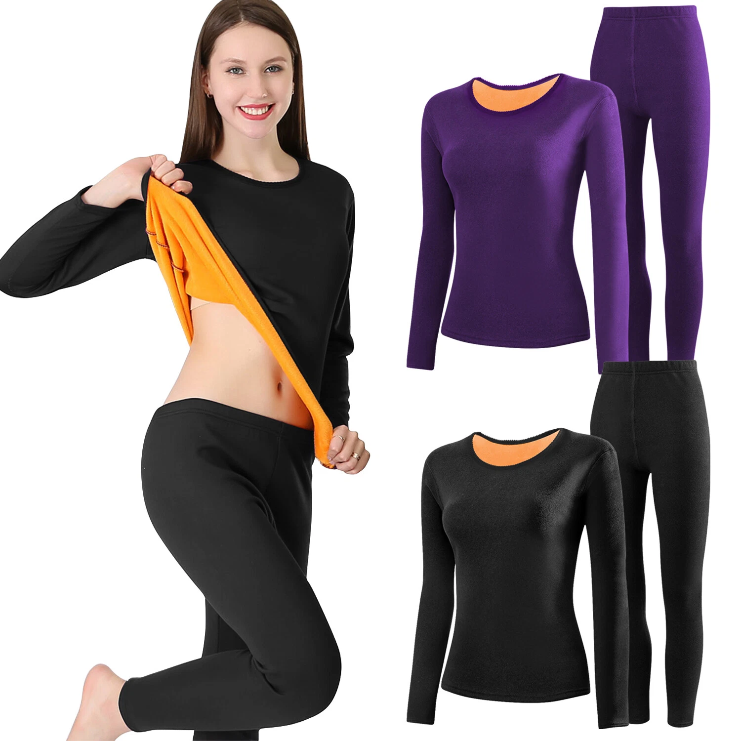 Women Thermal Thicker Underwear Long Johns Fleece Lined Base Layer Top Bottom US