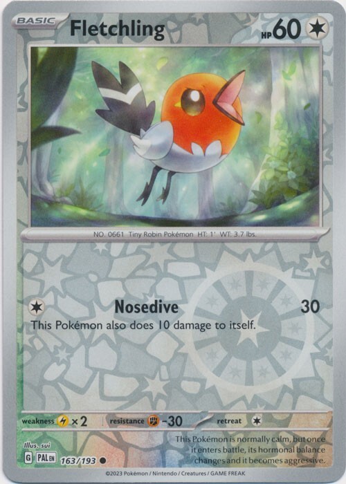 Reverse Holo Fletchling 163/193 Common SV02: Paldea Evolved Pokemon TCG