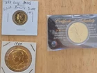 3 gold plated coins 1964 Kennedy, Walking Liberty Half, Mercury Dime