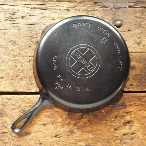 Vintage GRISWOLD Cast Iron SKILLET Frying Pan # 8 LARGE BLOCK LOGO - Ironspoon
