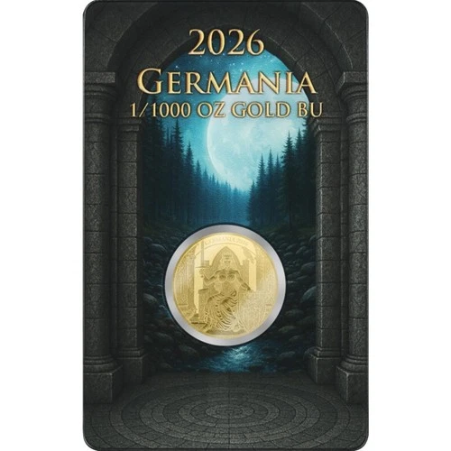 Lady Germania 2026 1/1000 oz 1 Mark Pure Gold BU Coin in Coincard Germania Mint