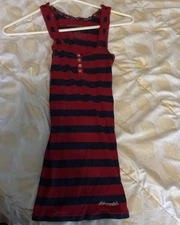 VTG Y2K AEROPOSTALE SUPER SKINNY RED/NAVY BLUE STRIPE LONG RIB TANK XS FREE SHIP