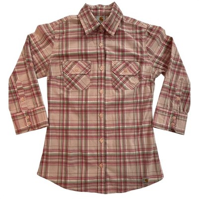 Carhartt Women's Roll Up Sleeve Plaid Poplin Shirt Pink Green Size Small (136)