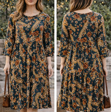 Alison Grace Floral Long Sleeve Dress Women’s XL Knee Length Boho