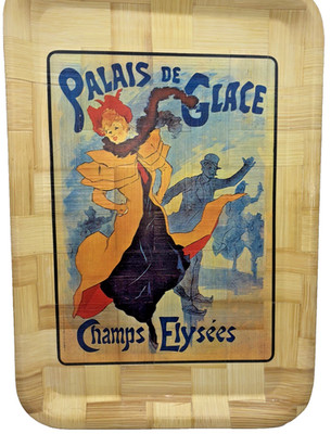 Vintage Serving Tray Woven Bamboo Palais de Glace Champs Elysees Cafe French