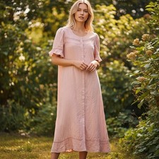 NEW $70 Quince Womens L Lightweight Crepe Lace Inset Midi Dress Shell Pink