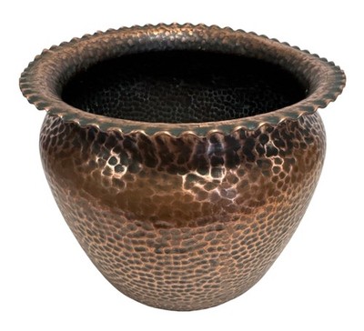 Vintage Rame Lilium italienisches gehämmertes Kupfer Übertopf Schale Vase 6,5'' geriffelter Rand