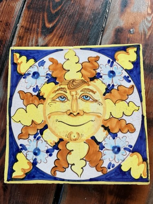 #ad Italian Celestial Sun Hand Painted Tile 8x8 Duca By Camastra $45.00