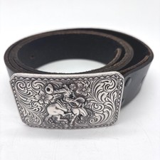 Nocona Leather Black Western Cowboy Mens Size 42 Belt With Silver Tone Buckle