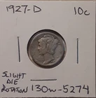 1927-D Mercury Dime 10c Denver Mint 90% US Silver (#130w-5274/RB5) die rotation