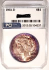 1923-D Rare Date  Peace Dollar  Gem BU +++ Rainbow Toned Scarce !