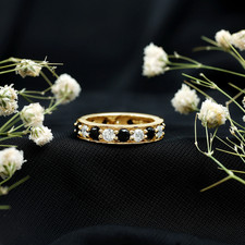 Black Onyx & Moissanite Eternity Bnad 925 Ste...