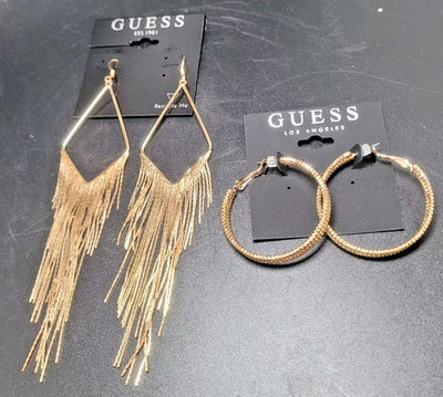 Guess Earrings Gold Tone Dangle and Hoops Pierced Earrings