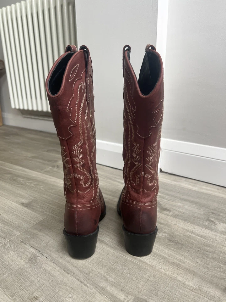 Urban Outfitters Cowboy Tan Dallas Western Leather Boots Western In Red UK 5 - Image 4 of 4