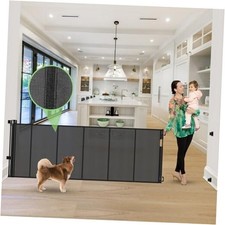 Reinforced 120 Inch Retractable Baby Gates Extra 33" Tall x 120" Wide Black