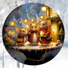 Cute Christmas Mice WINDOW CLING Size 8" Round Vinyl