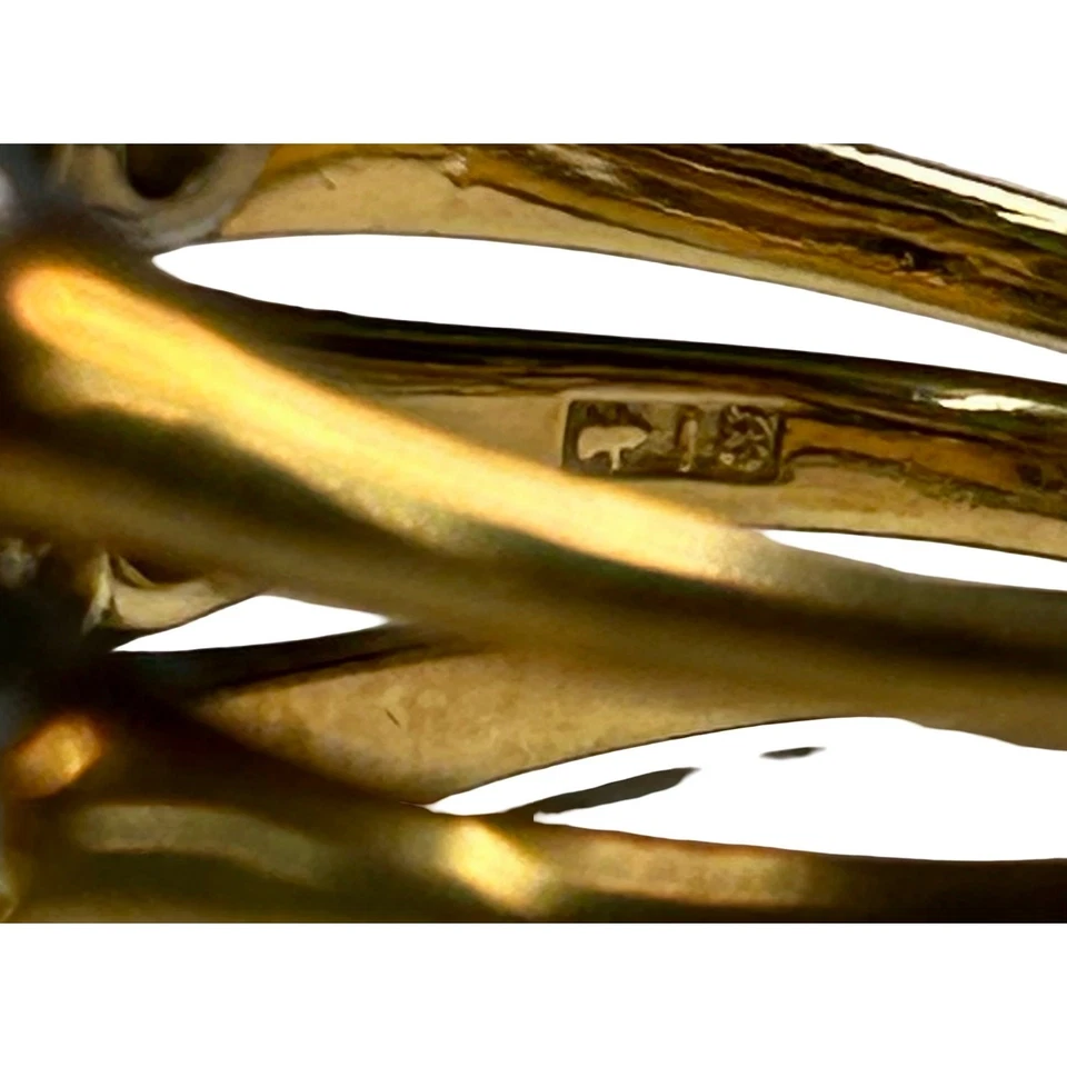 18K Gold Pearl & Diamond Ring Vintage Cluster Cocktail Design size 6 - Image 4 of 4