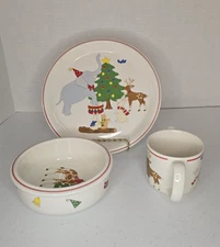 Mikasa Child's Christmas Dish Set (Plate, Bowl, Cup) Christmas Fun Japan