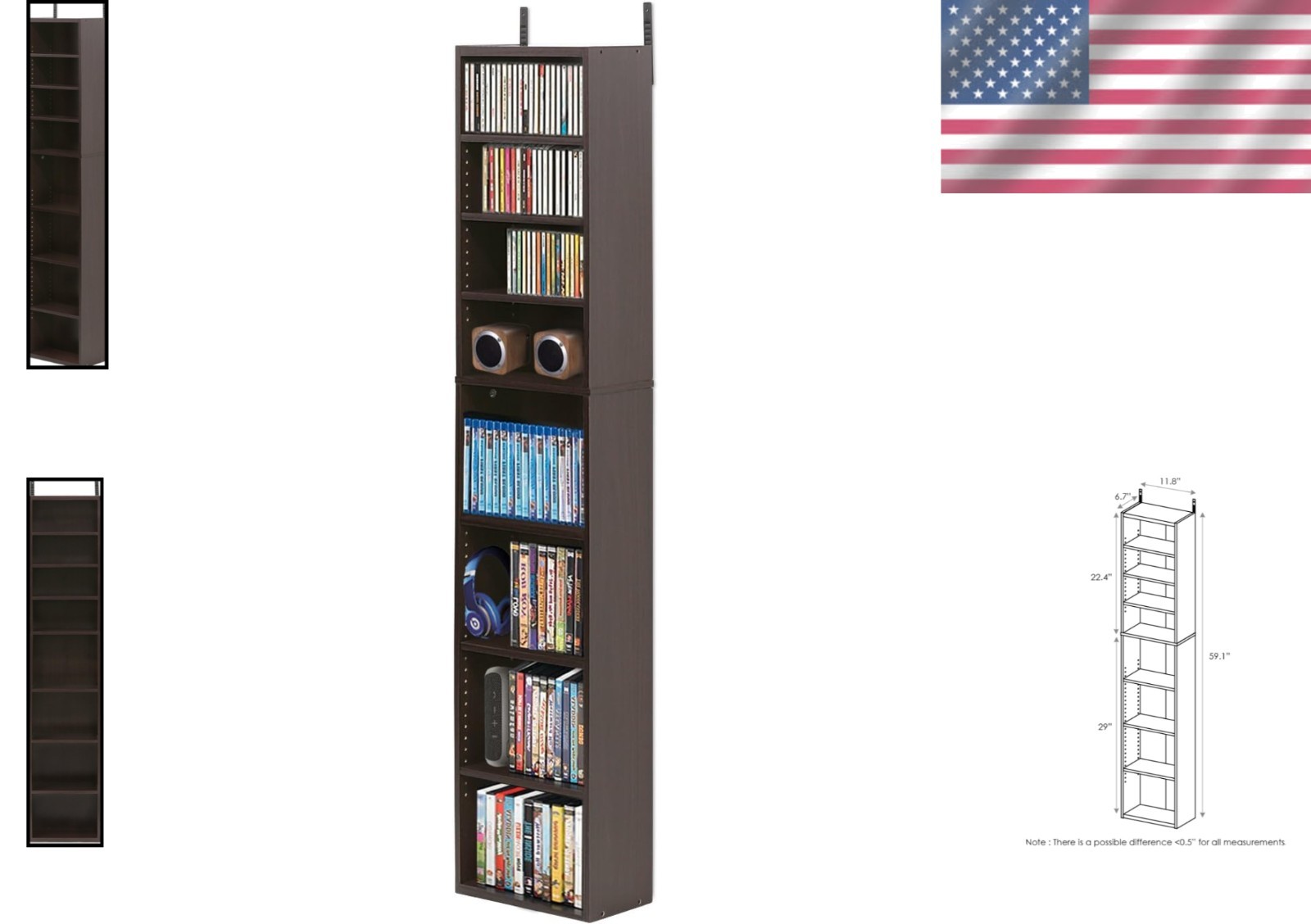 8-Tier Media Tower Rack CD DVD Slim Storage Cabinet with