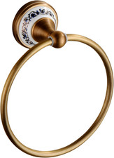 Antique Brass Towel Ring Wall-Mounted Holder with Porcelain Design