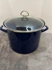Chantal Cobalt Blue Stock Pot Oval Enamel Cookware 7.5”x 10” With Original Lid